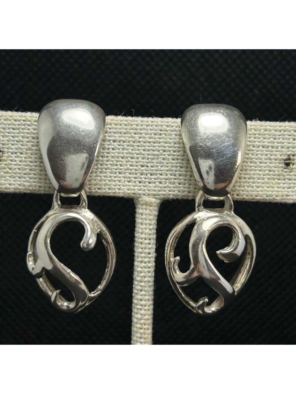 Door Knocker Scroll Drop Shaped Bold Dangle Earrings 925 Sterling Silver 1.5" L